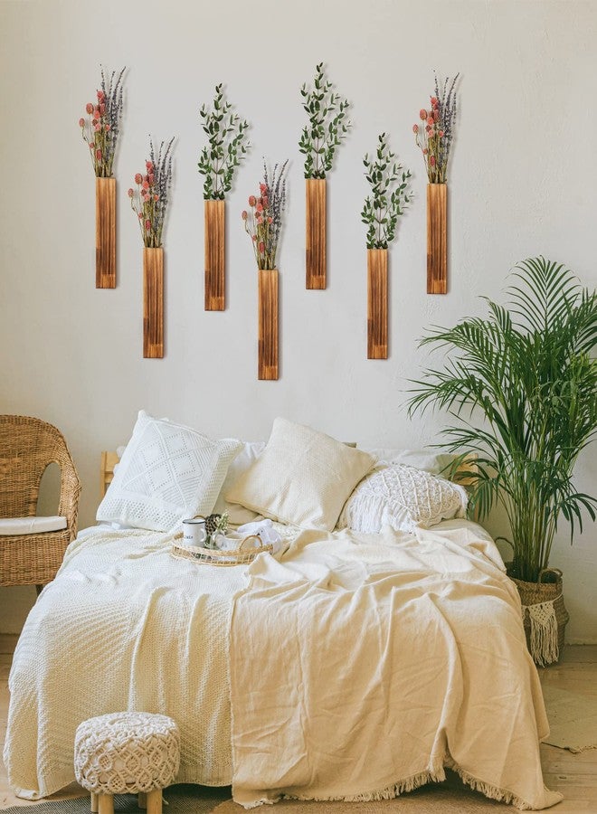 سكايليتي مجموعة من 6 أوعية خشبية جدارية من سكايليتي للنباتات الداخلية، مزهرية خشبية معلقة، ديكور جداري ريفي لغرفة النوم وغرفة المعيشة (لون الخشب) - Image 5