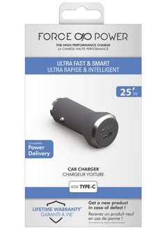 Force Power 25W USB C PD Power Delivery Car Charger Lifetime Warranty Gray