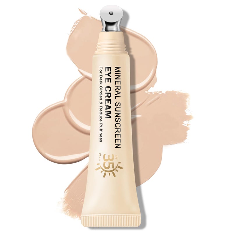 QIUFSSE Mineral Sunscreen Eye Cream,3-in-1 Under Eye Cream,for Puffiness and Bags Under Eyes,Dark Circle and Wrinkles,Anti Aging,Under Eye Brightener and Concealer,SPF 35 ï¼ˆLightï¼‰ - Image 1