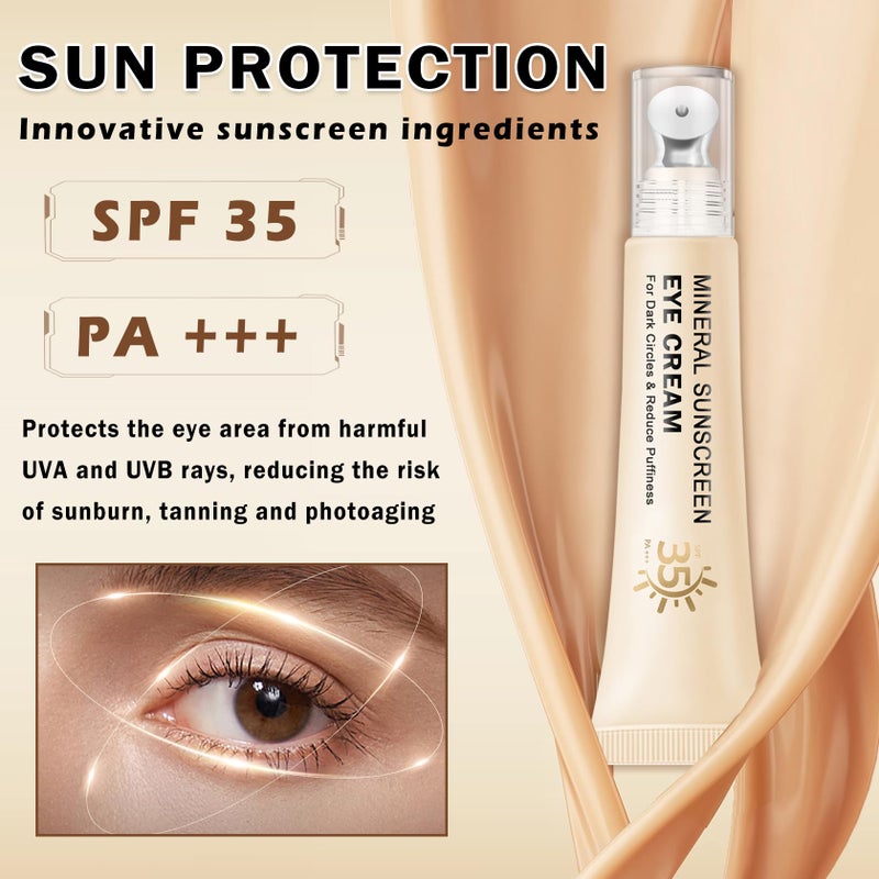 QIUFSSE Mineral Sunscreen Eye Cream,3-in-1 Under Eye Cream,for Puffiness and Bags Under Eyes,Dark Circle and Wrinkles,Anti Aging,Under Eye Brightener and Concealer,SPF 35 ï¼ˆLightï¼‰ - Image 4