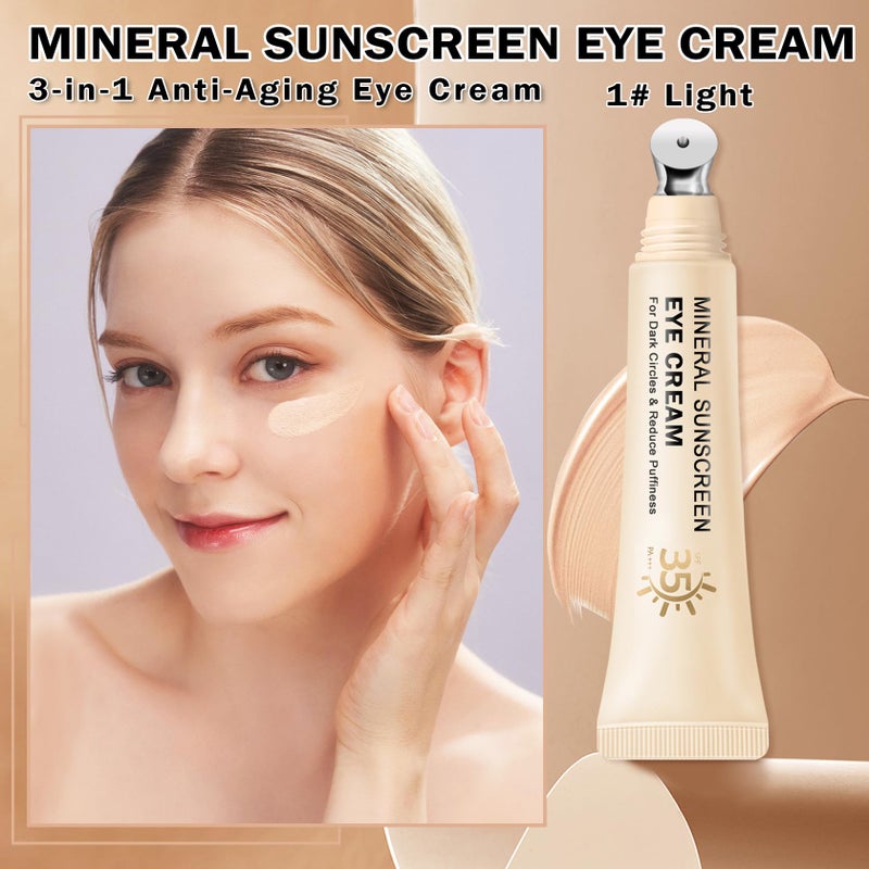 QIUFSSE Mineral Sunscreen Eye Cream,3-in-1 Under Eye Cream,for Puffiness and Bags Under Eyes,Dark Circle and Wrinkles,Anti Aging,Under Eye Brightener and Concealer,SPF 35 ï¼ˆLightï¼‰ - Image 2