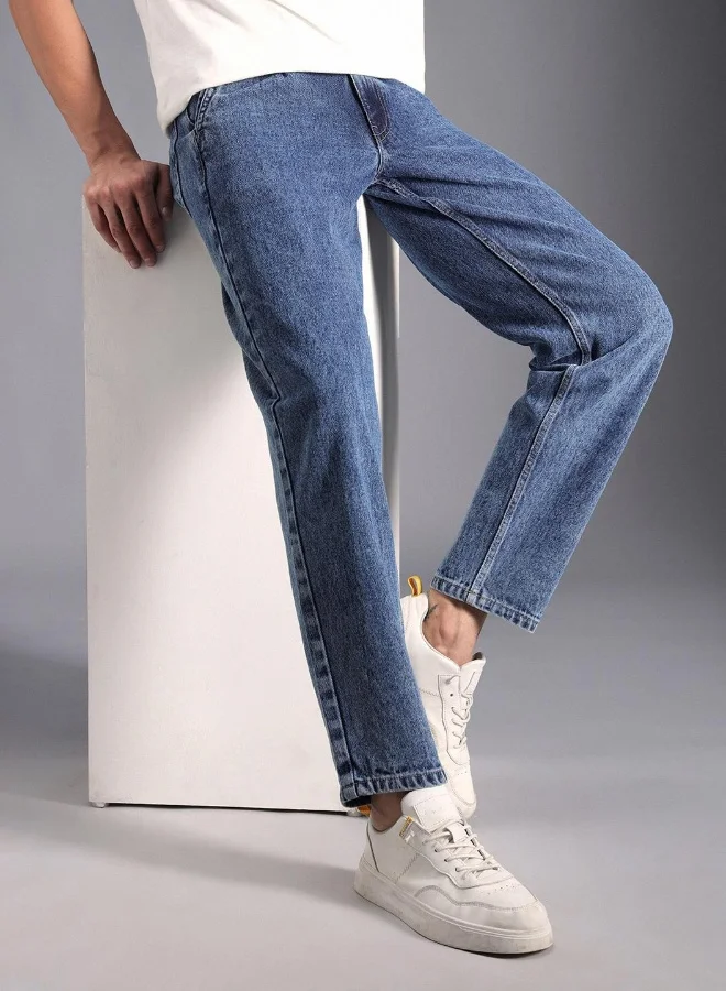 High Star  Men's Indigo 100% Cotton Bleached Full Length Tapered Fit Jeans for Men | Best Price UAE