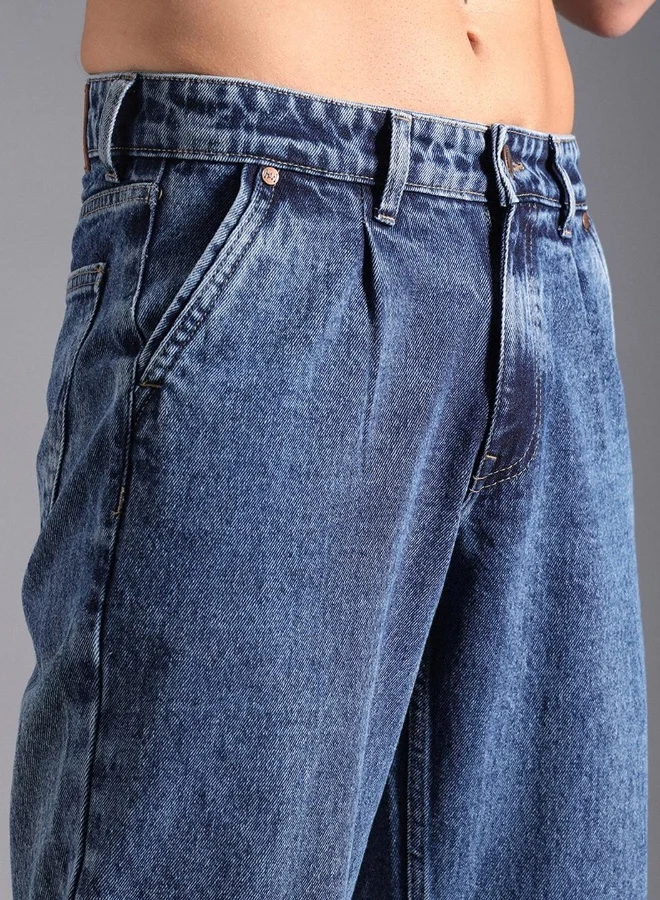High Star  Men's Indigo 100% Cotton Bleached Full Length Tapered Fit Jeans for Men | Best Price UAE