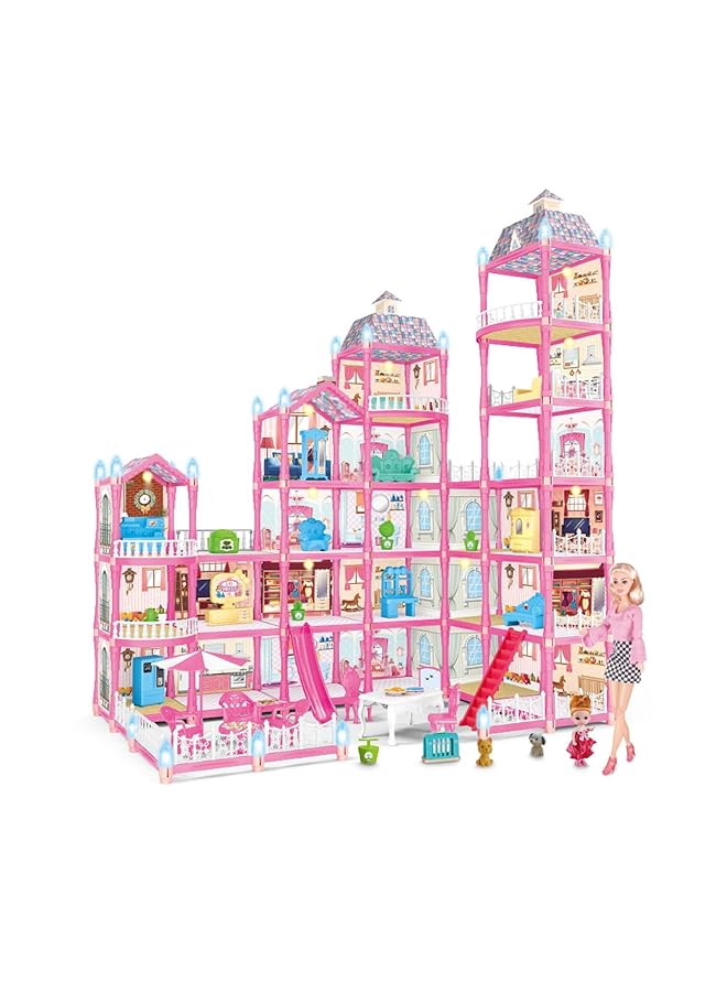 رايتشر بيت الدمية، 6 طوابق، 25 غرفة، بيت الدمية للبنات مع دميتين، أثاث وإكسسوارات، بيت الأحلام، بيوت الدمى، هدايا للبنات، بيت الدمية، بيت اللعب، ألعاب للبنات من عمر 6 إلى 12 عامًا (494 قطعة) - Image 1