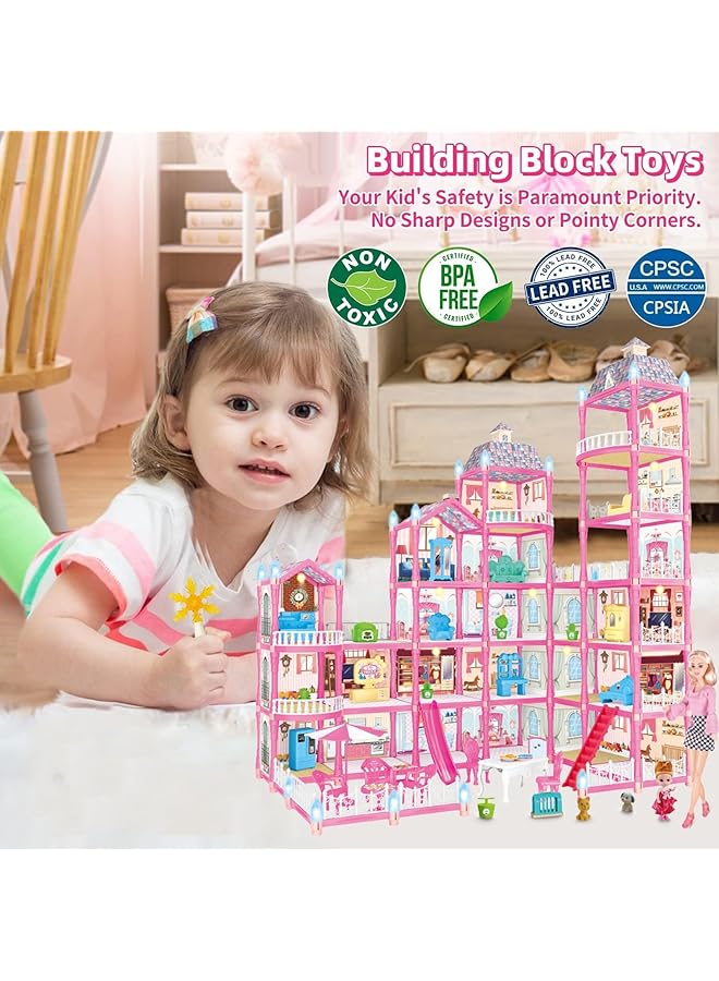 رايتشر بيت الدمية، 6 طوابق، 25 غرفة، بيت الدمية للبنات مع دميتين، أثاث وإكسسوارات، بيت الأحلام، بيوت الدمى، هدايا للبنات، بيت الدمية، بيت اللعب، ألعاب للبنات من عمر 6 إلى 12 عامًا (494 قطعة) - Image 5