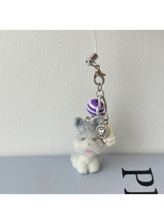 NIBEMINENT Beaded Phone Lanyard, Anti Lost Removable Wrist Strap, Cute Flocked Small Animals Bracelet Pendant, Phone Keychain Lanyard - Image 1
