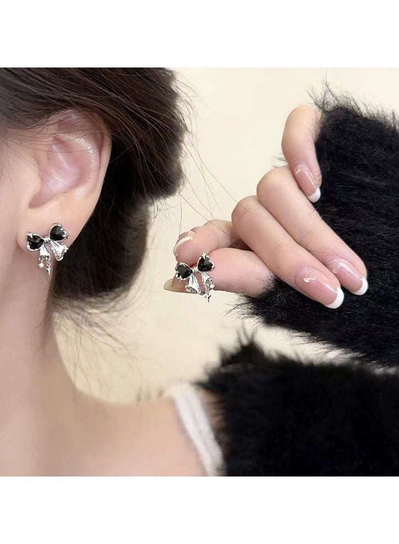 جلوسكي Korean  Japanese Style Black erfly Stud Earrings – Minimalist Chic Lightweight Luxury Ear Jewelry - Image 1