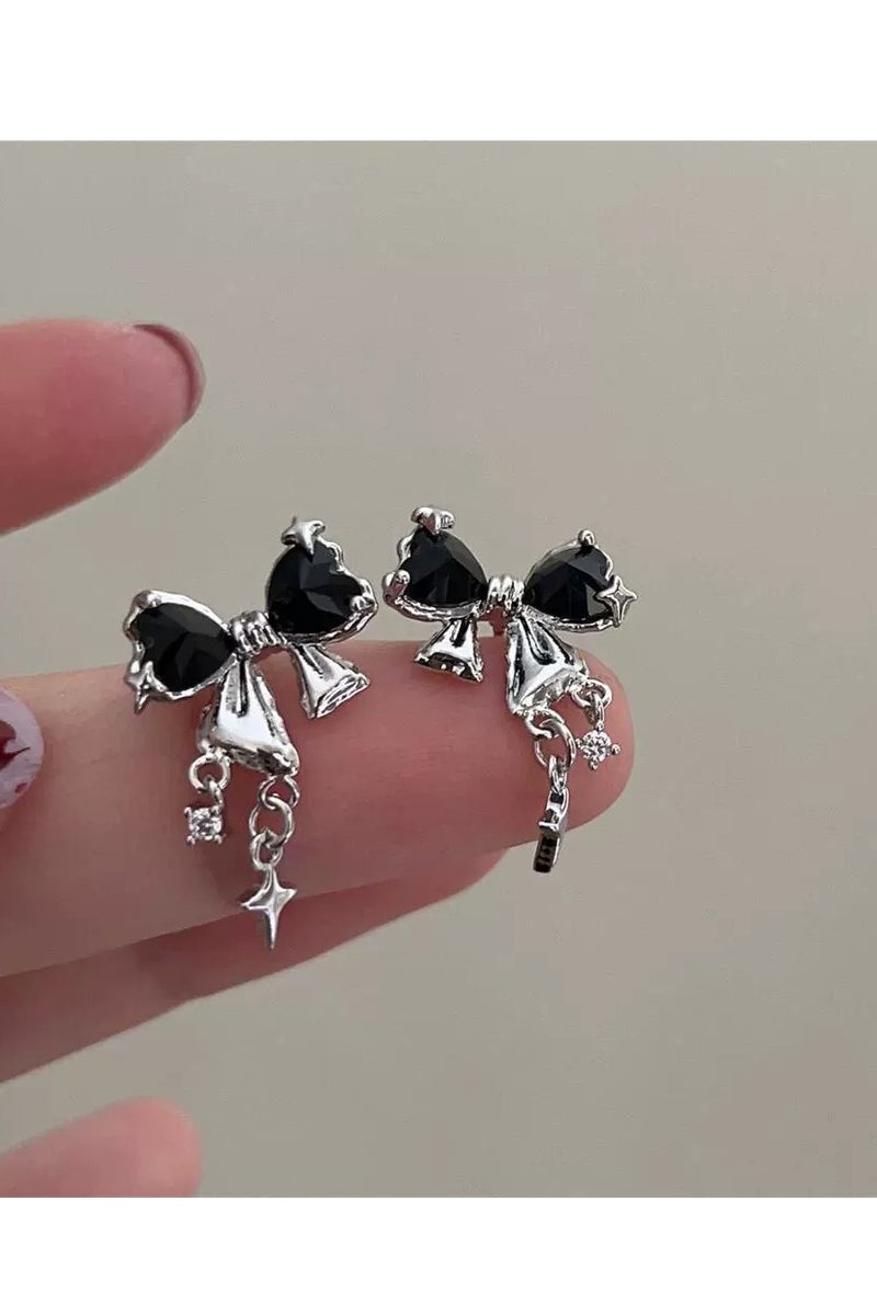 جلوسكي Korean  Japanese Style Black erfly Stud Earrings – Minimalist Chic Lightweight Luxury Ear Jewelry - Image 3