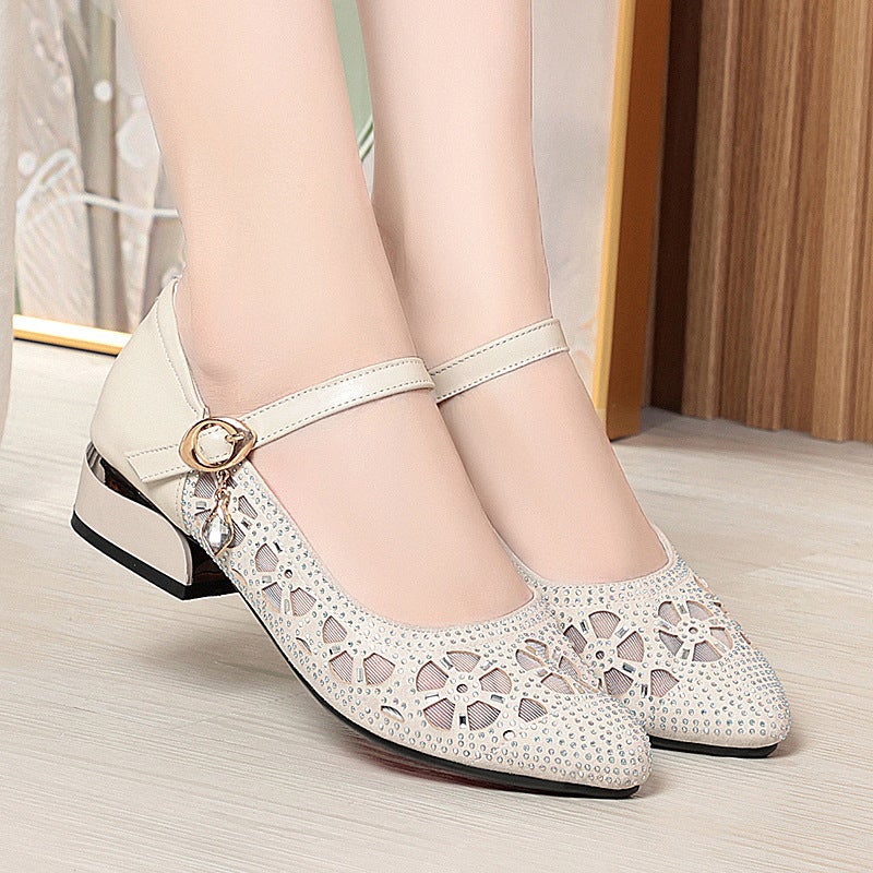 Real Cowhide Mesh Shoes For Women New Flat Mesh Mom Sandals Mesh Shoes Soft Sole Comfortable Summer Hollow Women'S Shoes - Image 2