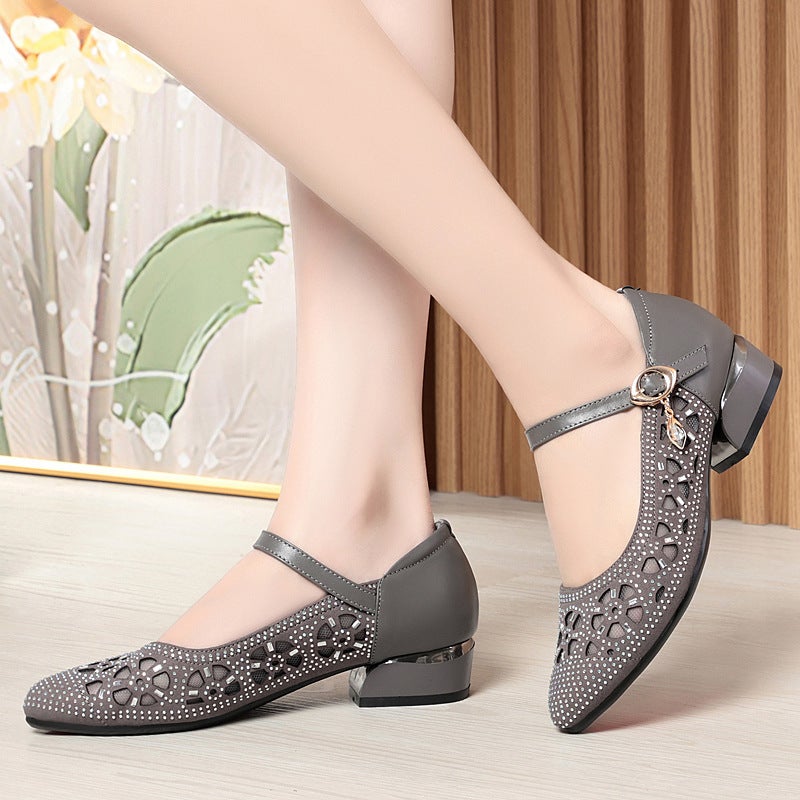 Real Cowhide Mesh Shoes For Women New Flat Mesh Mom Sandals Mesh Shoes Soft Sole Comfortable Summer Hollow Women'S Shoes - Image 5