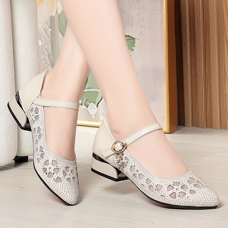 Real Cowhide Mesh Shoes For Women New Flat Mesh Mom Sandals Mesh Shoes Soft Sole Comfortable Summer Hollow Women'S Shoes - Image 3