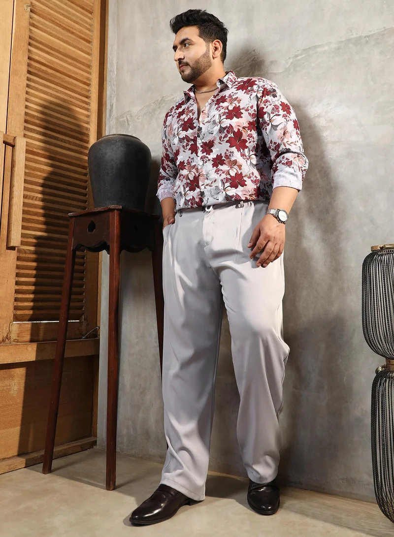 Instafab Plus  Instafab Plus Men's Cloud Grey Straight Pleated Trousers For Casual Wear | Mid-Rise | Straight Fit | Drawstring Closure | Plus Size Trousers Crafted With Comfort Fit For Everyday Wear for Men | Best Price UAE