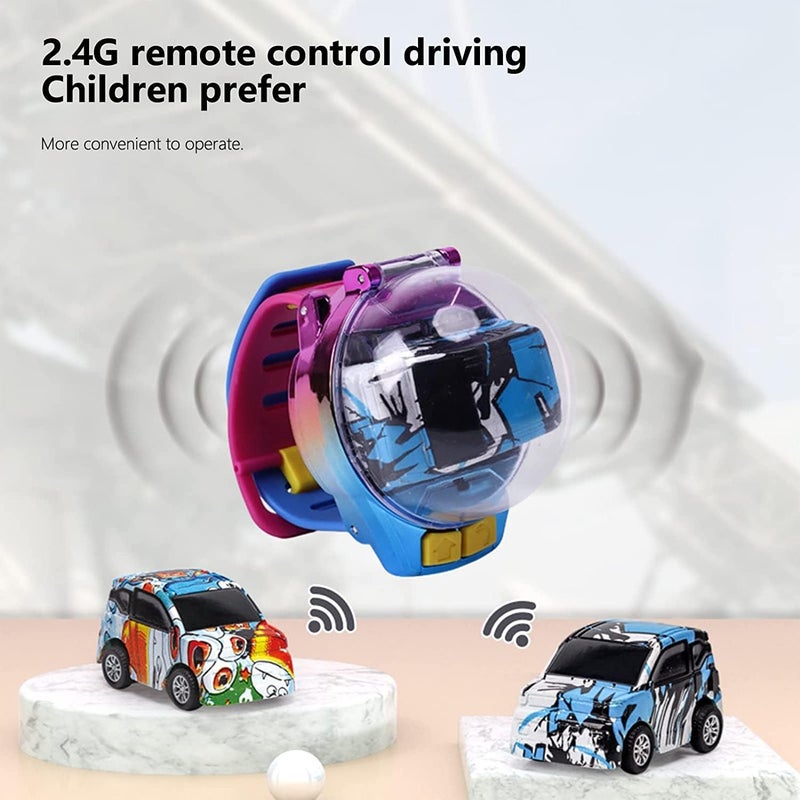 ويوبلز ساعة ألعاب سيارة صغيرة تعمل بالتحكم عن بعد جديدة لعام 2022 - ساعة يد لطيفة تعمل بتردد 2.4 جيجاهرتز، سيارة سباق كرتونية صغيرة قابلة للشحن عبر منفذ USB، ألعاب تفاعلية، هدية للأولاد والبنات (أزرق - جديد) - Image 4