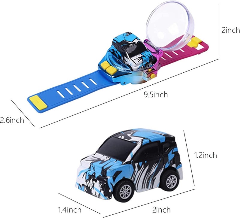 ويوبلز ساعة ألعاب سيارة صغيرة تعمل بالتحكم عن بعد جديدة لعام 2022 - ساعة يد لطيفة تعمل بتردد 2.4 جيجاهرتز، سيارة سباق كرتونية صغيرة قابلة للشحن عبر منفذ USB، ألعاب تفاعلية، هدية للأولاد والبنات (أزرق - جديد) - Image 2