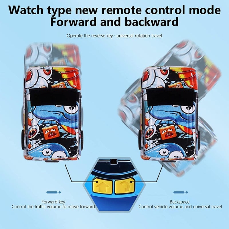 ويوبلز ساعة ألعاب سيارة صغيرة تعمل بالتحكم عن بعد جديدة لعام 2022 - ساعة يد لطيفة تعمل بتردد 2.4 جيجاهرتز، سيارة سباق كرتونية صغيرة قابلة للشحن عبر منفذ USB، ألعاب تفاعلية، هدية للأولاد والبنات (أزرق - جديد) - Image 5