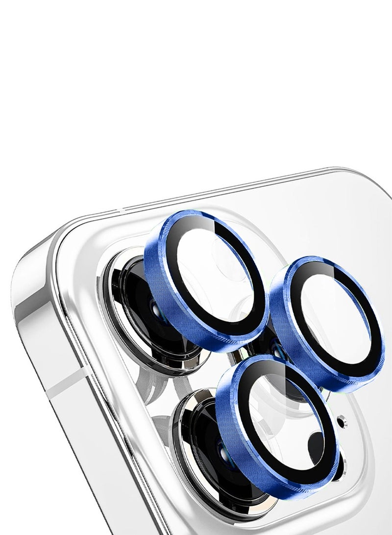 دبليو تيك ابل ايفون 16 برو / ايفون 16 برو ماكس 2024 بريميوم سبيكة حلقة كاميرا عدسة واقي من الزجاج المقسى درع حماية - شفاف / أزرق - Image 2
