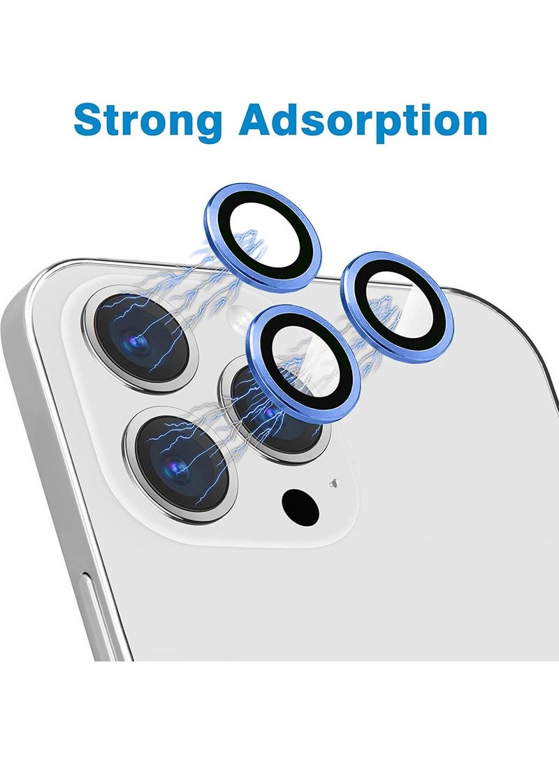 دبليو تيك ابل ايفون 16 برو / ايفون 16 برو ماكس 2024 بريميوم سبيكة حلقة كاميرا عدسة واقي من الزجاج المقسى درع حماية - شفاف / أزرق - Image 3
