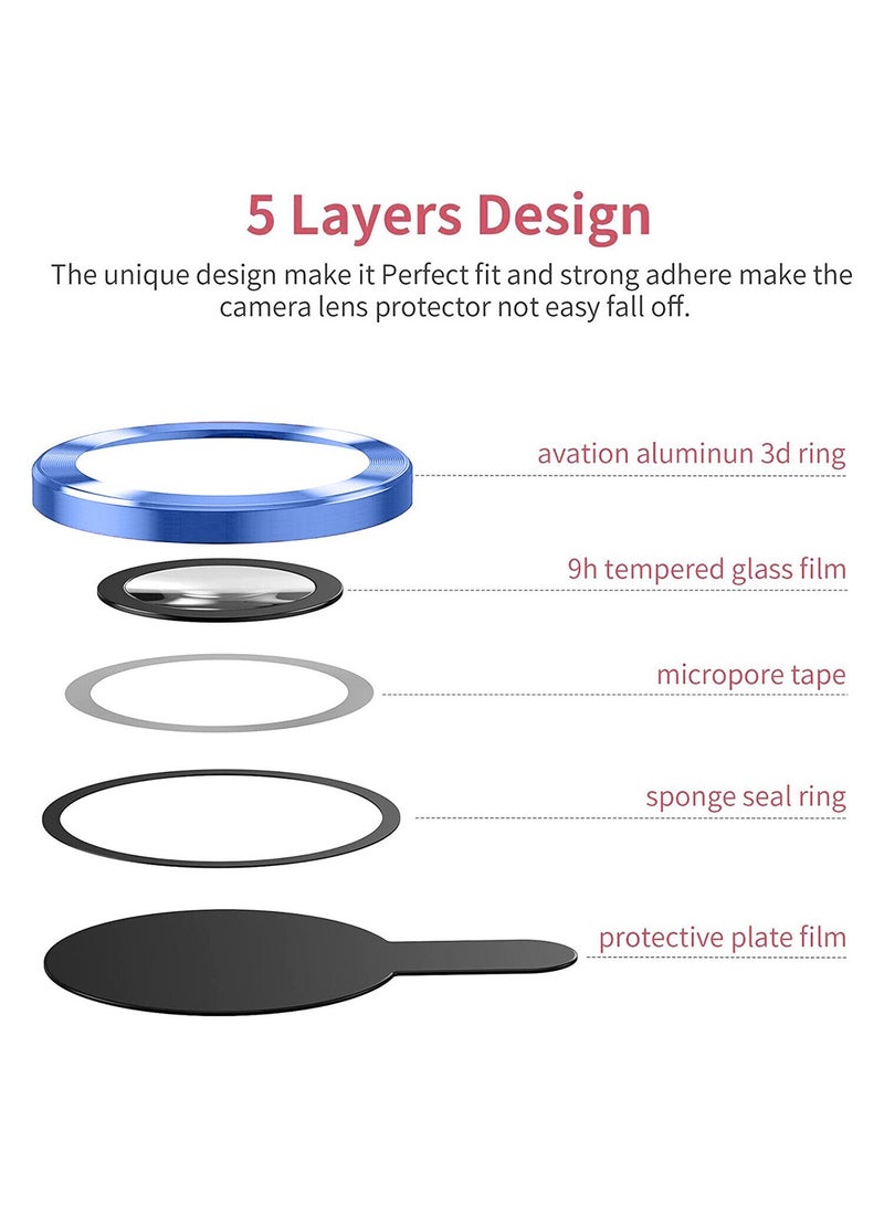 دبليو تيك ابل ايفون 16 برو / ايفون 16 برو ماكس 2024 بريميوم سبيكة حلقة كاميرا عدسة واقي من الزجاج المقسى درع حماية - شفاف / أزرق - Image 4