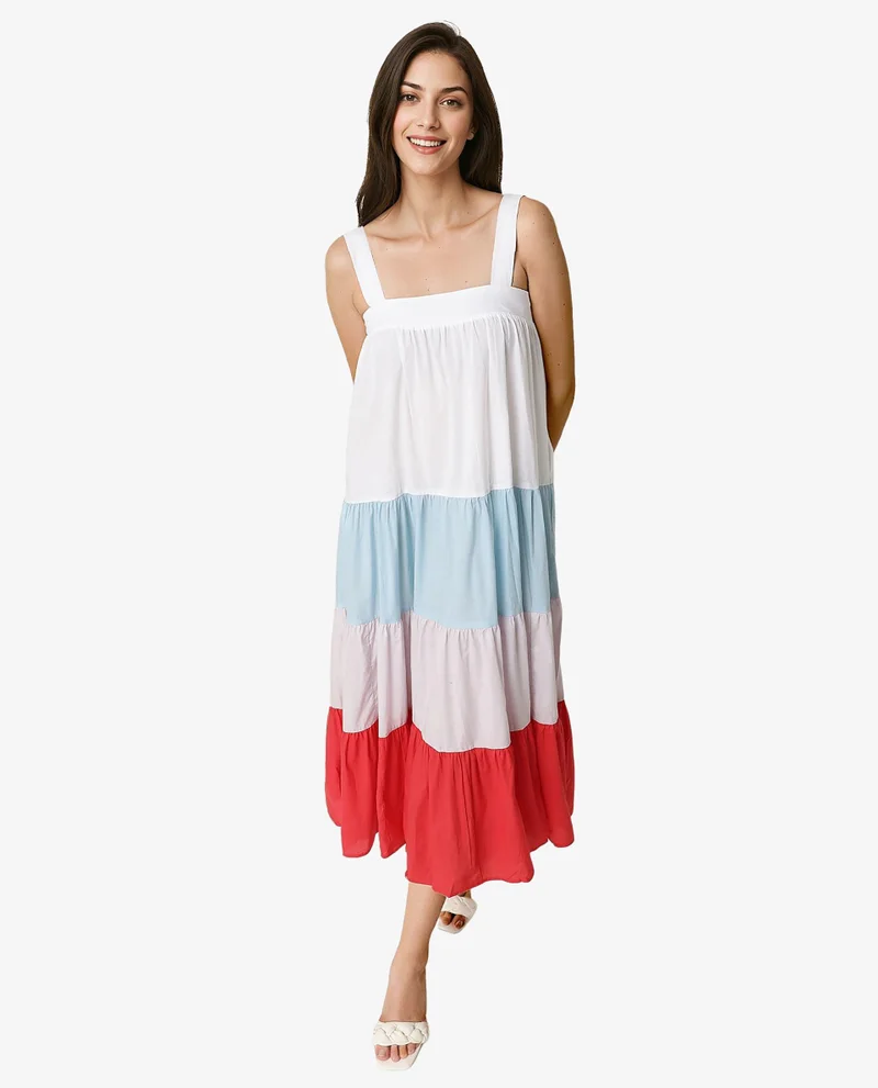 ريريزم Women's Colour Blocked Tier Maxi Dress
