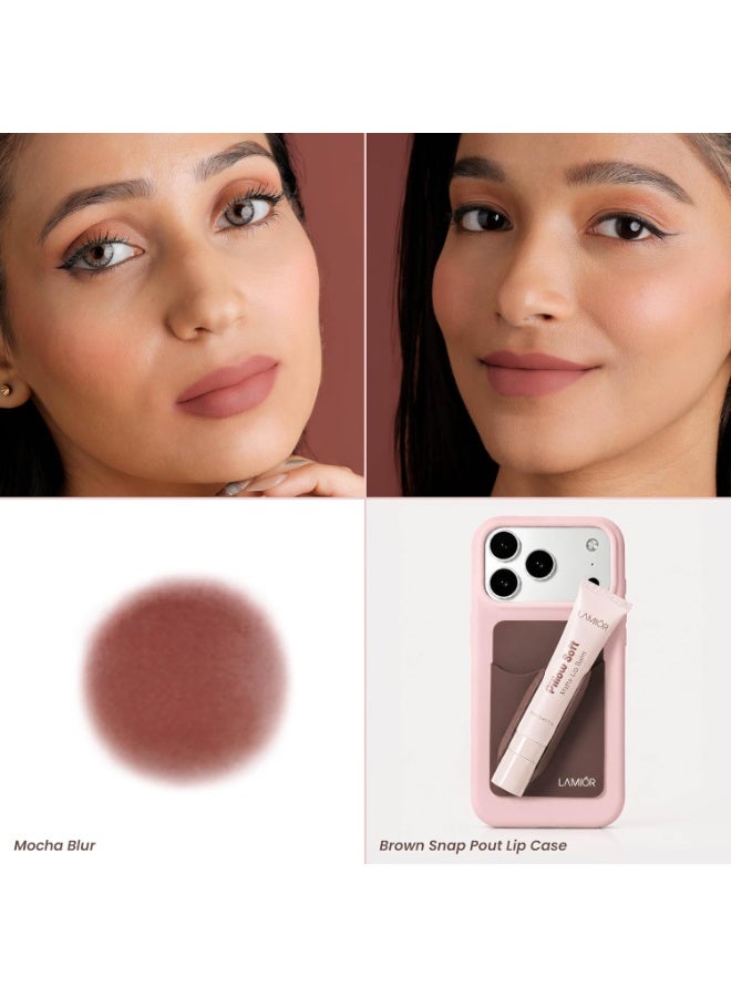 LAMIOR Pillow Soft Matte Lip Balm & Snap Pout Case Combo | Velvet Matte Tinted Color | Peptide, Hyaluronic Acid & Kokum Butter | Soft-Focus Finish | Lightweight Hydrating Formula for Women (Mocha Blur) - Image 4