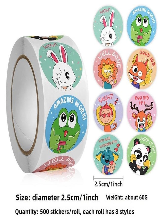 HELIMIX 2000pcs Reward Stickers Roll for Kids Teachers, Cute Animal Motivational Stickers 1 Inch Round Adhesive Labels for School Homework, Small Business Packaging, Gift & Thank You Stickers - Image 5