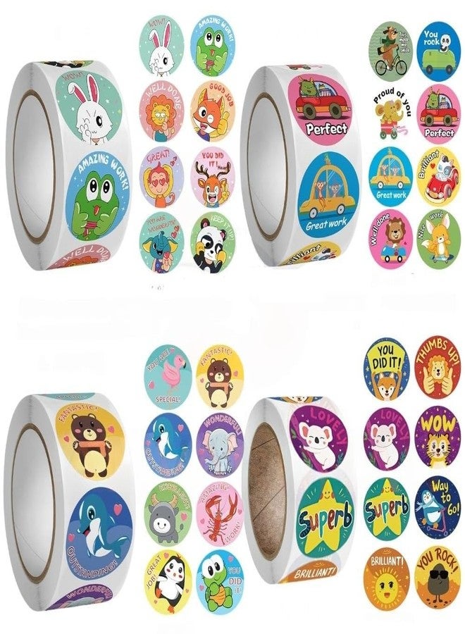 HELIMIX 2000pcs Reward Stickers Roll for Kids Teachers, Cute Animal Motivational Stickers 1 Inch Round Adhesive Labels for School Homework, Small Business Packaging, Gift & Thank You Stickers - Image 1