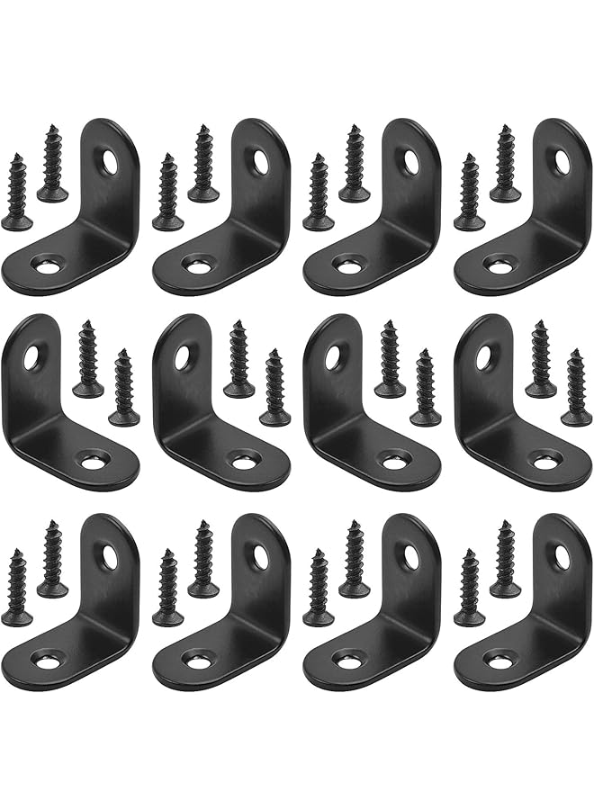 PROMASS promass 90 Degree Corner Braces 25 x 25mm, 12 Pieces Black Right Angle Brackets Fasteners, Stainless Steel L Shaped Corner Bracket with 24 Pieces Screws for Shelves, Cabinet, Furniture  - Image 1