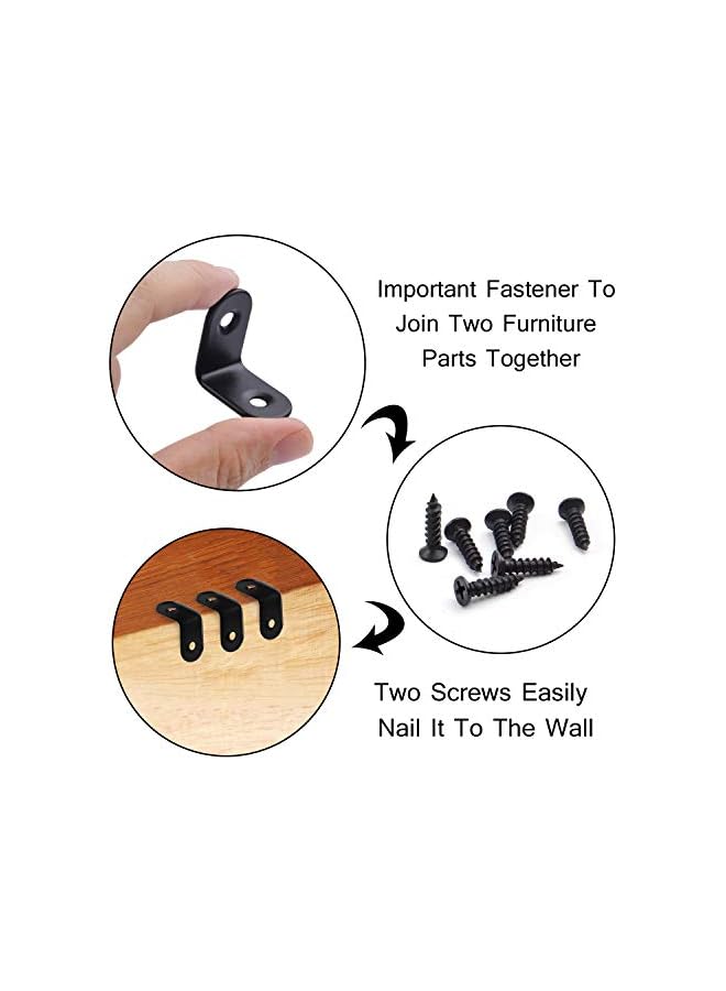 PROMASS promass 90 Degree Corner Braces 25 x 25mm, 12 Pieces Black Right Angle Brackets Fasteners, Stainless Steel L Shaped Corner Bracket with 24 Pieces Screws for Shelves, Cabinet, Furniture  - Image 2