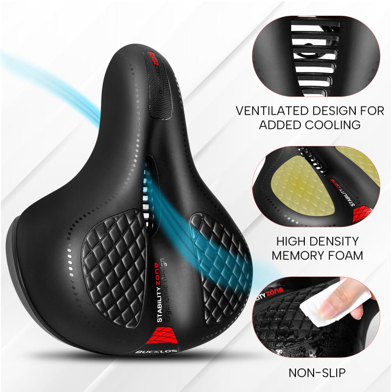 BUCKLOS Comfortable Bike Seat Cushion for Men Women Wide Bicycle Saddle Soft Memory Foam Padded Replacement Seats Fit for Peloton, Exercise Bikes, Ebike,Cruiser - Image 2