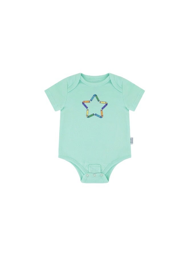 Lullaby Bloom Premium 100% Certified Organic Cotton Baby Newborn Essential Infant Peek-a-Boo Bodysuit for Baby Girls and Boys Unisex Crayons - 0-3 Months - Image 1