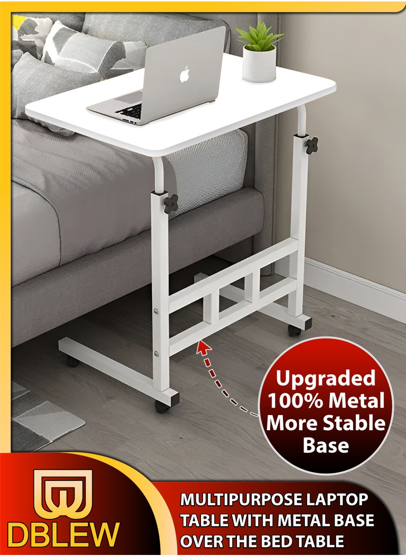 DBLEW - Upgraded Metal Base Adjustable Multipurpose Movable Desktop Computer Mobile Laptop Desk Home And Office Desks For Work and Study Moveable Portable Coffee Overbed Tray Bedside Sofa Table - Image 1