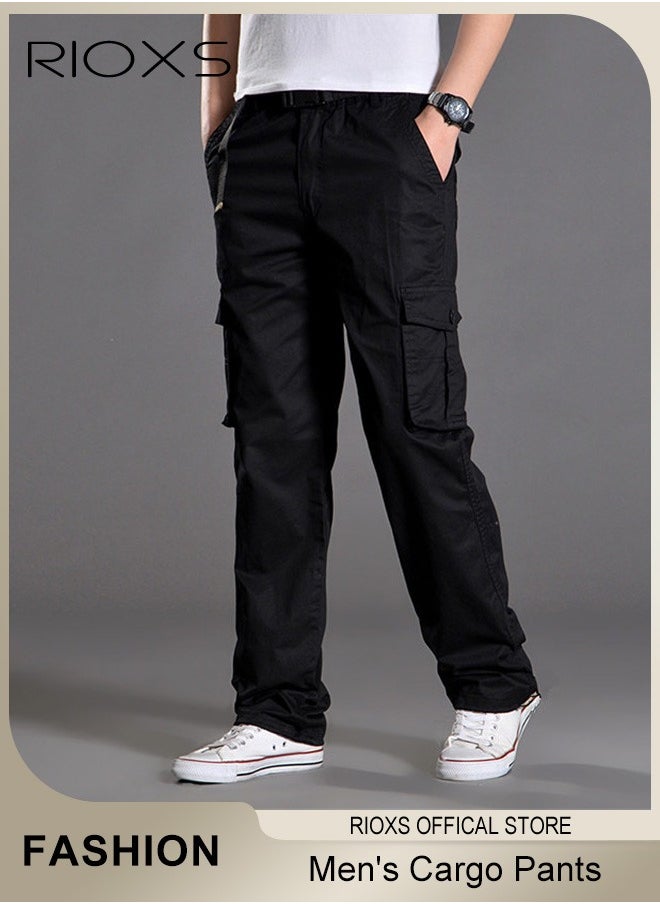 RIOXS Men's Cargo Pants, Comfy Jogging Trousers For Men, Men's Casual Cargo Trousers, Full Length Breathable Pants With Multi Pockets, Jogger Pants, Outdoor Hiking Work Sweatpants  - Image 1