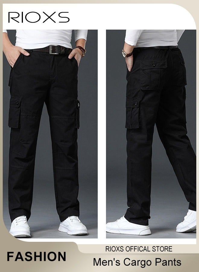 RIOXS Men's Cargo Pants, Casual Workout Joggers with Multi Pockets for Men, Open Bottom Elastic Waist Jogger Pants with Belt, Comfortable Sweatpants Men's Athletic Outdoor Trousers, Trendy Cargo Pants Sports Pants for Running, Hiking, Fishing, Cycling, Working Outdoors, Eexercising and More, Black - Image 2