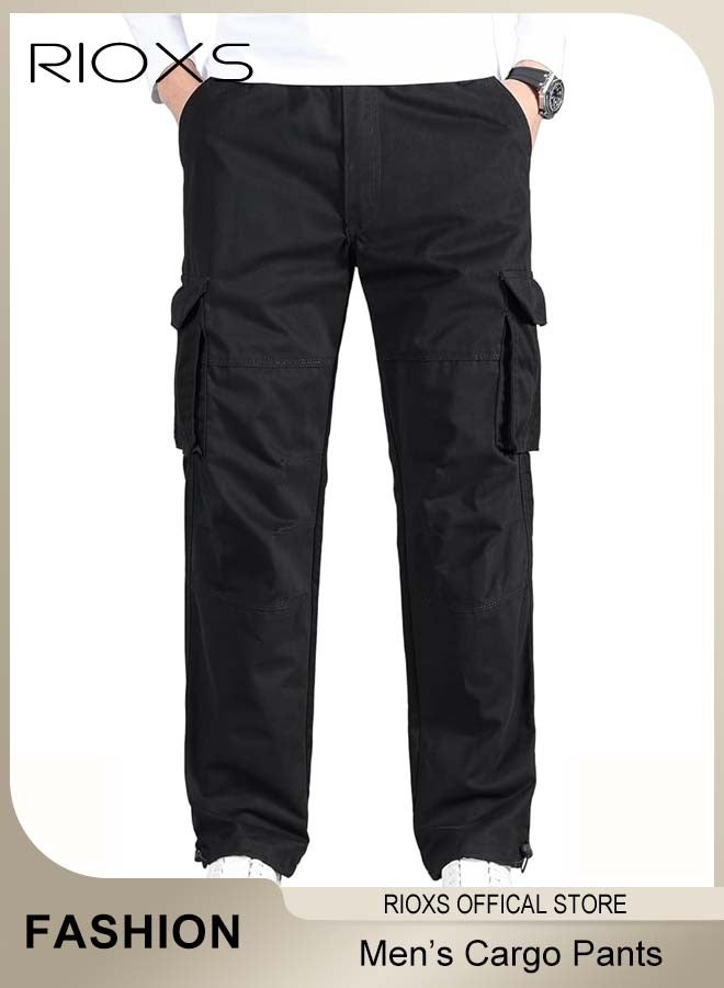 RIOXS Men's Cargo Pants, Casual Workout Joggers with Multi Pockets for Men, Open Bottom Elastic Waist Jogger Pants with Belt, Comfortable Sweatpants Men's Athletic Outdoor Trousers, Trendy Cargo Pants Sports Pants for Running, Hiking, Fishing, Cycling, Working Outdoors, Eexercising and More, Black - Image 5