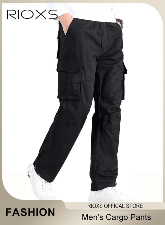 RIOXS Men's Cargo Pants, Casual Workout Joggers with Multi Pockets for Men, Open Bottom Elastic Waist Jogger Pants with Belt, Comfortable Sweatpants Men's Athletic Outdoor Trousers, Trendy Cargo Pants Sports Pants for Running, Hiking, Fishing, Cycling, Working Outdoors, Eexercising and More, Black - Image 4