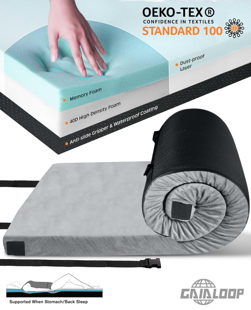 Gaialoop 3 Inch Memory Foam Camping Mattress, Dual Layer Thick Sleeping Camp Pad for Car Tent Cot, Roll-Up Portable Glamping Floor Bed for Guests Sleepover[Cot: 72 * 24 * 3"] - Image 2
