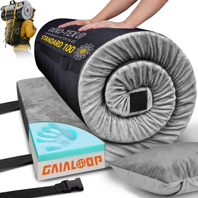Gaialoop 3 Inch Memory Foam Camping Mattress, Dual Layer Thick Sleeping Camp Pad for Car Tent Cot, Roll-Up Portable Glamping Floor Bed for Guests Sleepover[Cot: 72 * 24 * 3"] - Image 1