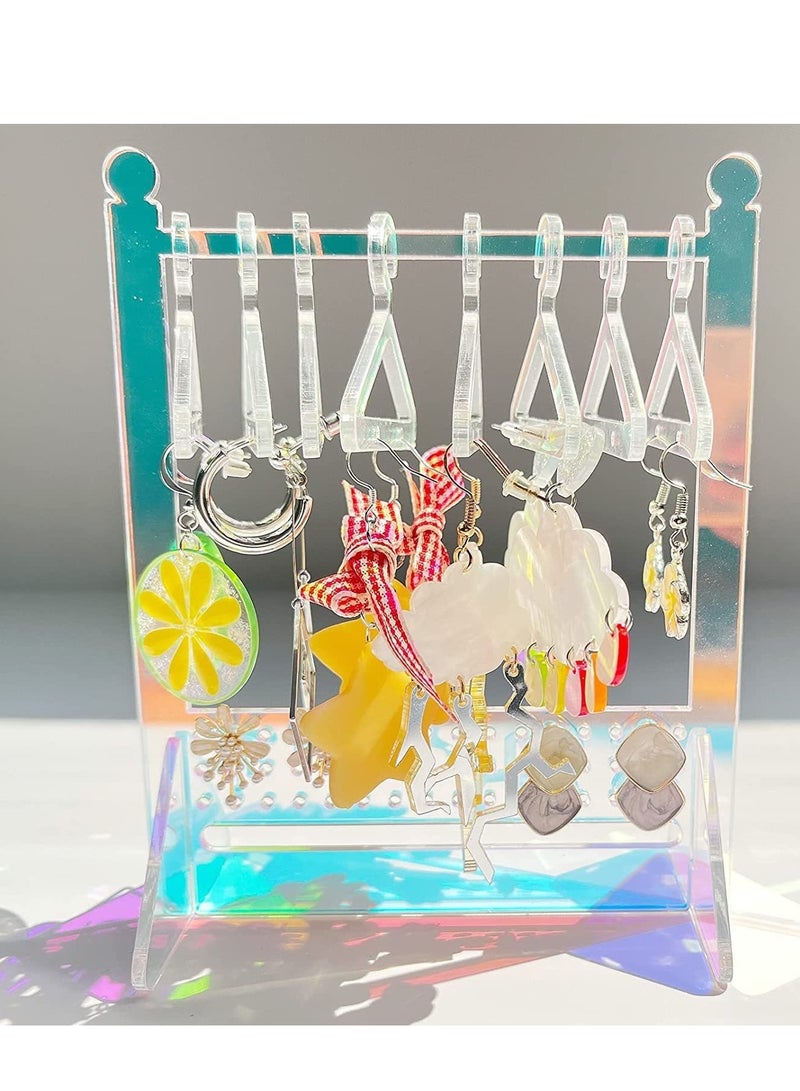 حامل أقراط من الأكريليك بألوان قوس قزح، منظم لحامل الأقراط بألوان قزحية، حامل تعليق للأقراط مع شماعات صغيرة - Image 1