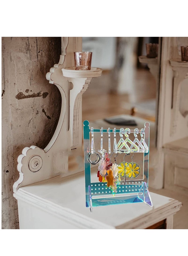 حامل أقراط من الأكريليك بألوان قوس قزح، منظم لحامل الأقراط بألوان قزحية، حامل تعليق للأقراط مع شماعات صغيرة - Image 2