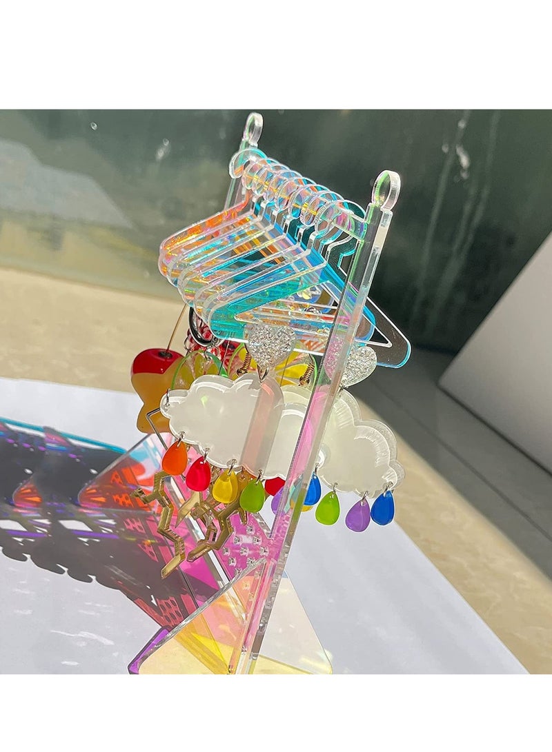 حامل أقراط من الأكريليك بألوان قوس قزح، منظم لحامل الأقراط بألوان قزحية، حامل تعليق للأقراط مع شماعات صغيرة - Image 5