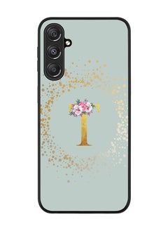 Rugged Black Edge case for Samsung Galaxy M34 5G, Slim fit Phone Case Cover- Custom Monogram Initial Letter Floral Pattern Alphabet - T (Light Grey)