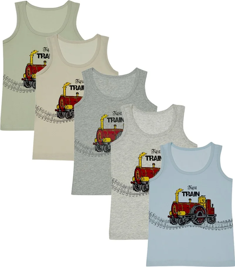 Donella 5 Colored Train Printed Boy Undershirt - 777010
