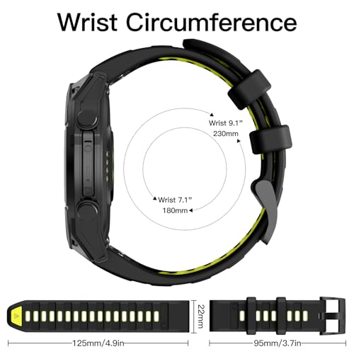 OVERSTEP Compatible with Fenix 8 47mm Watch Bands, 22mm Soft Siliocne Strap for Garmin Fenix 5/Fenix 5 Plus/Fenix 6/Fenix 6 Pro/Fenix 7 Smartwatch(Black, Lime) - Image 4