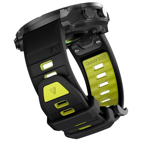 OVERSTEP Compatible with Fenix 8 47mm Watch Bands, 22mm Soft Siliocne Strap for Garmin Fenix 5/Fenix 5 Plus/Fenix 6/Fenix 6 Pro/Fenix 7 Smartwatch(Black, Lime) - Image 1