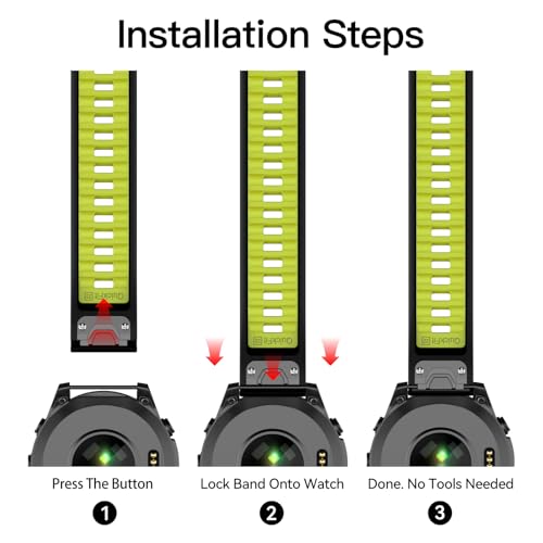 OVERSTEP Compatible with Fenix 8 47mm Watch Bands, 22mm Soft Siliocne Strap for Garmin Fenix 5/Fenix 5 Plus/Fenix 6/Fenix 6 Pro/Fenix 7 Smartwatch(Black, Lime) - Image 5