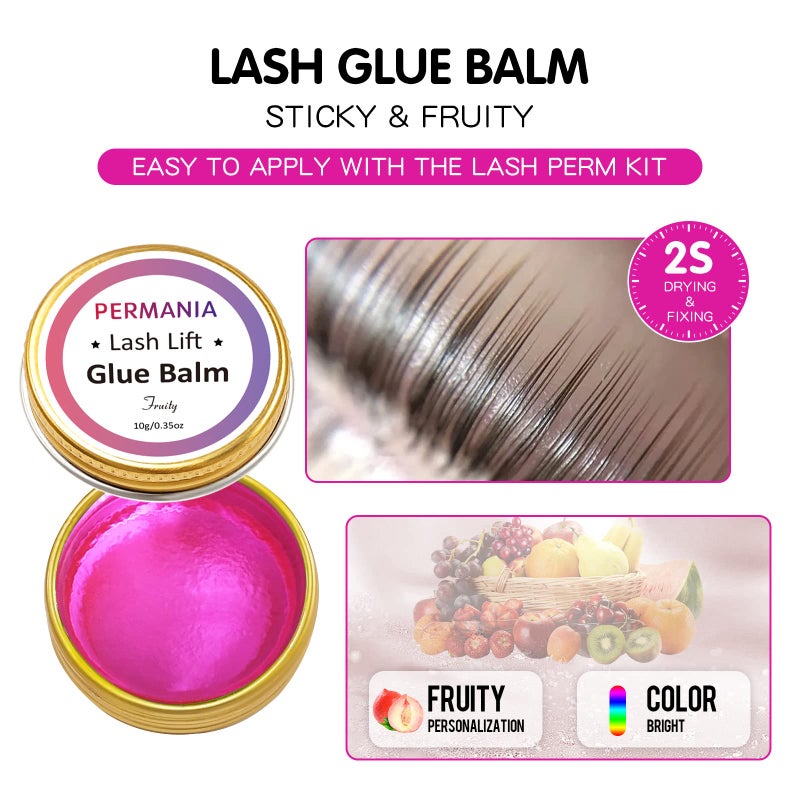 PERMANIA Lash Lift Glue, Eyelash Lifting Adhesives Strong Hold and Perfectly Shaped Eyebrows for Brow Lamination Kit, Lash Lift Balm Bright Colors & Fruity Flavours Fast Drying & Waterproof (Blue) - Image 2