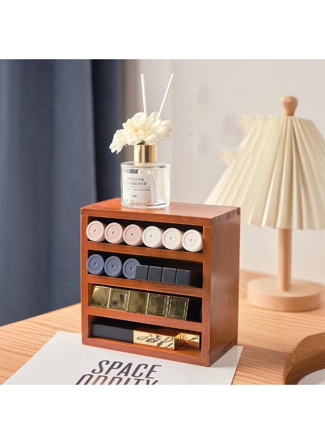 1pcs Vintage Solid Wood Lipstick Storage Box, Desktop Cosmetics Storage Rack, Layered Multiple Grids Display Table,Small Item Organizer，Suitable For Living Room, Bedroom, Bathroom，Entrance（Only A Shelf） - Image 3