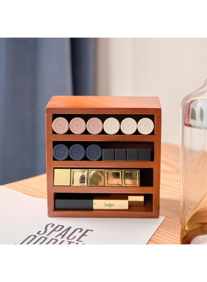 1pcs Vintage Solid Wood Lipstick Storage Box, Desktop Cosmetics Storage Rack, Layered Multiple Grids Display Table,Small Item Organizer，Suitable For Living Room, Bedroom, Bathroom，Entrance（Only A Shelf） - Image 5