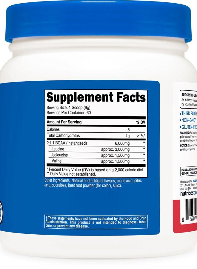 Nutricost BCAA Powder (Strawberry Kiwi) 60 Servings - Optimal 2:1:1 Ratio - Image 5