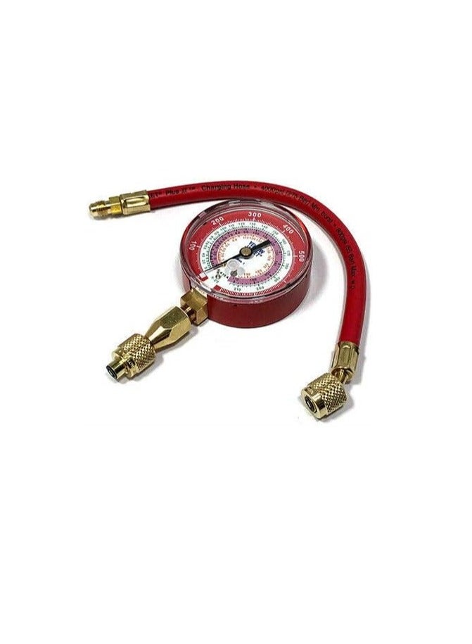 Yellow Jacket 40344 Red Single Test Pressure Gauge (R22/R410A/R404A) W/12" Hose